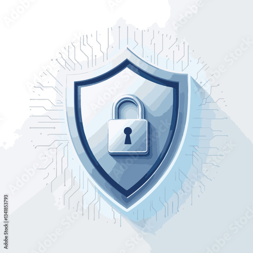 Abstract crypto security shield with padlock, digital protection concept