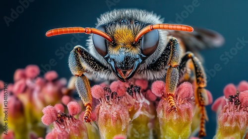 close up of bee on the flower, bee on flower in the nature