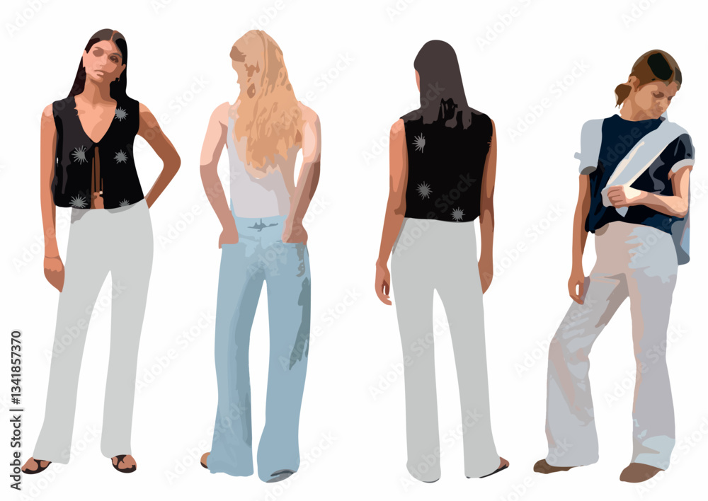 Obraz premium Vector silhouette of ladies, profile view perfect to include in your architecture projects, renders, sketches or plans.