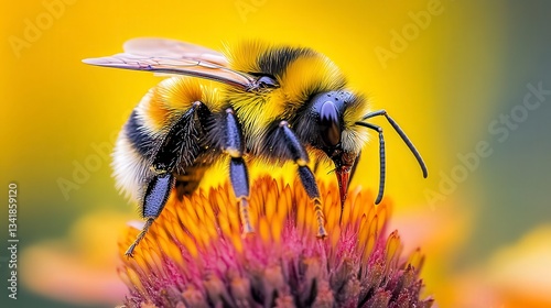 close up of bee on the flower, bee on flower in the nature