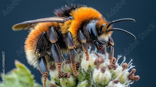 close up of bee on the flower, bee on flower in the nature
