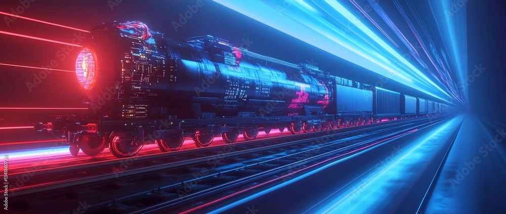 Fototapeta premium Futuristic Train Neon Tunnel