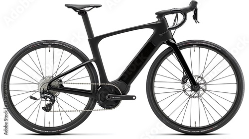 Sleek black electric road bike isolated on white background.