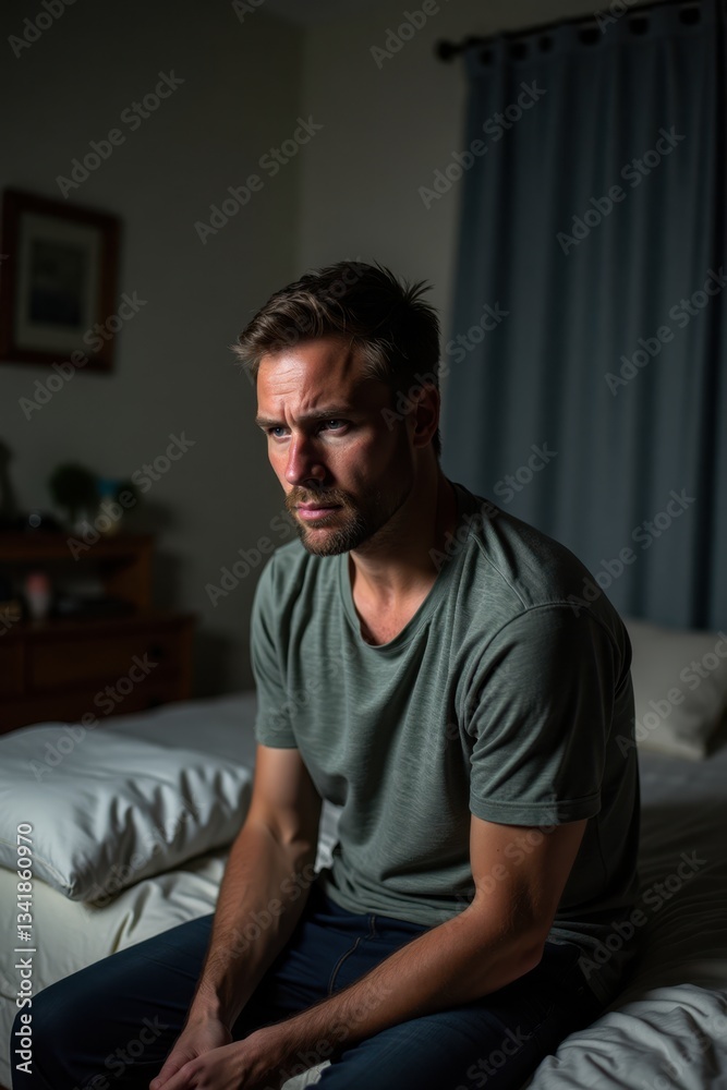 A man sits on the edge of his bed, tears streaming down his face as he recalls the harsh words and threats from his partner A man sits on the edge of his bed, tears streaming down his face as he recalls the harsh words and threats from his partner