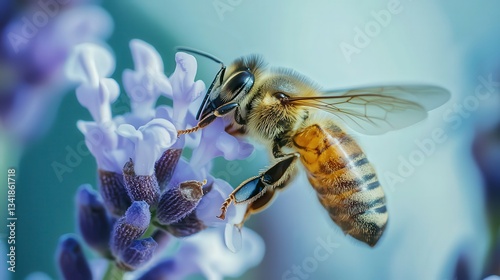 close up of bee on the flower, bee on flower in the nature