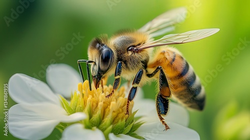 close up of bee on the flower, bee on flower in the nature