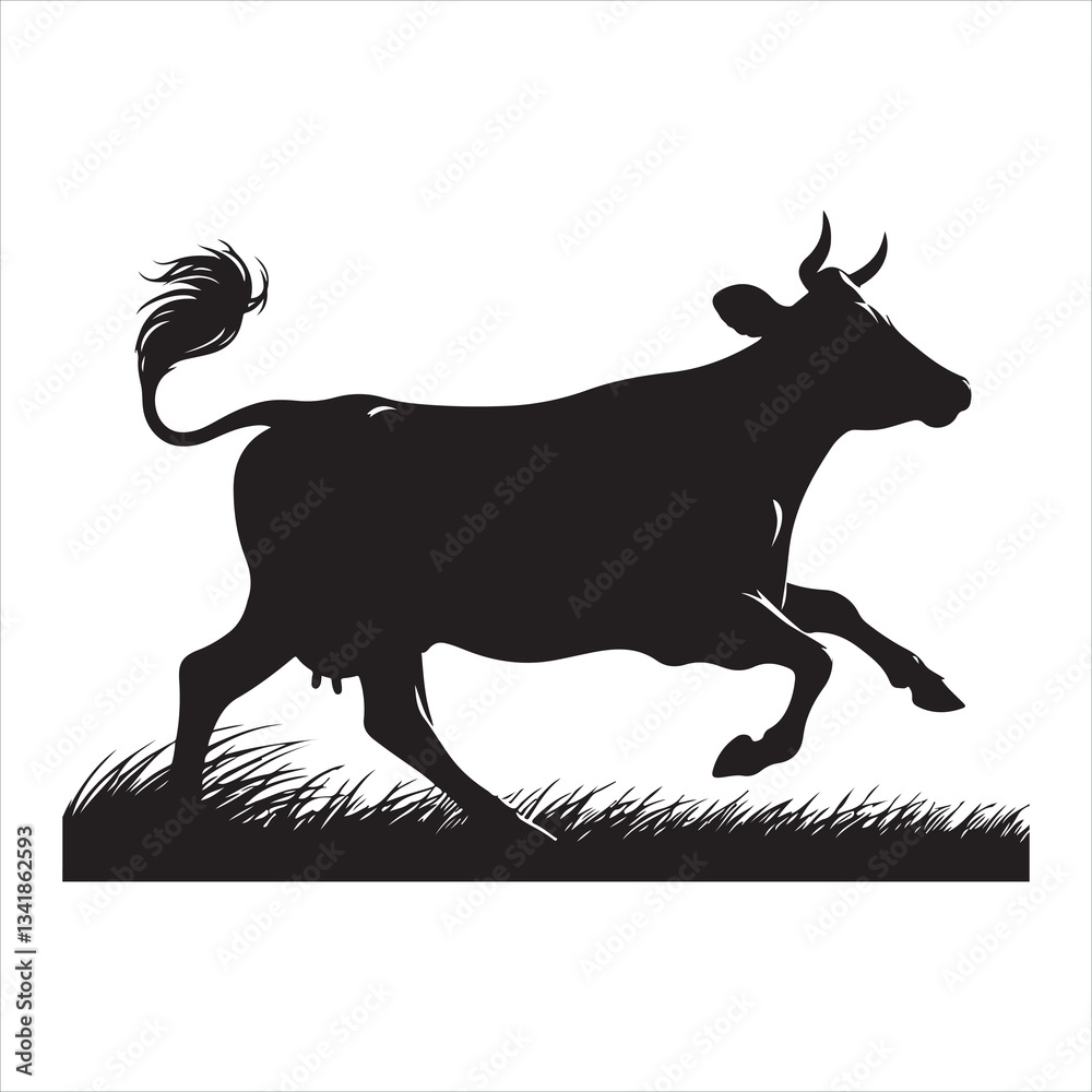 Obraz premium Black silhouette of a standing cow, on a clean white background
