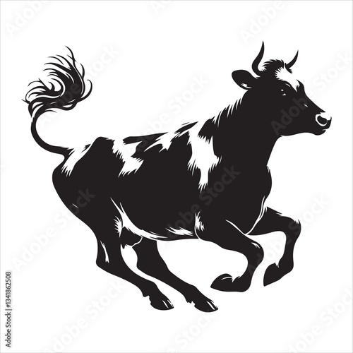 Black silhouette of a standing cow, on a clean white background