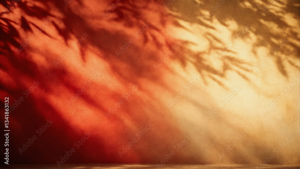 background with blurred foliage shadow on color wall