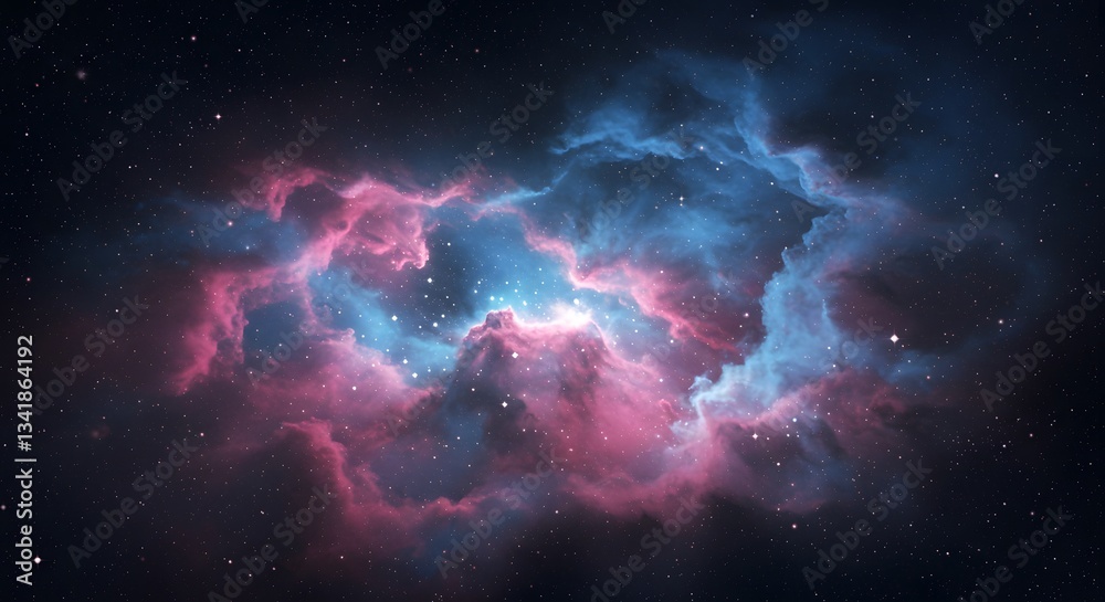 Fototapeta premium Stunning Nebula in Deep Space with Colorful Blue and Pink Clouds and Stars