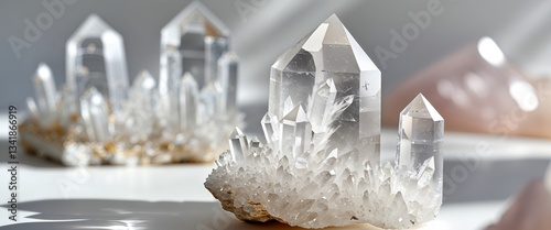 Stunning clear quartz crystals with inclusions for healing and meditation