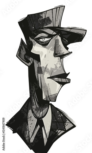 Man in hat and tie drawn with pencil. Vector illustration