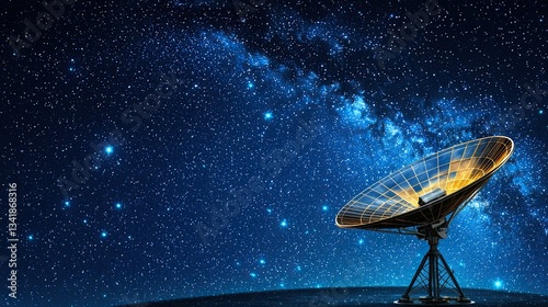 World Telecommunication and Information Society Day illustrated as a realistic photo of a satellite dish receiving signals under a starry sky, symbolizing global connectivity.