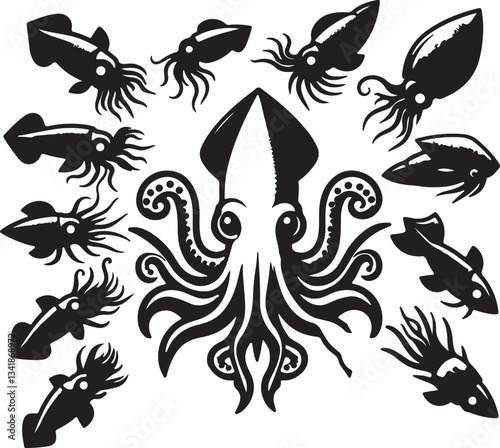 Majestic Squid in Deep Ocean - Vibrant Underwater Marine Life
