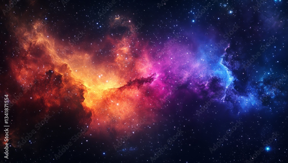 Naklejka premium A stunning cosmic background featuring vibrant nebula and stars, perfect for creating an enchanting space-themed wallpaper or cover design. 