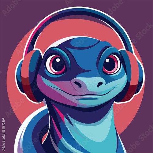 whimsical axolotl wearing headphones enjoys the vibrant