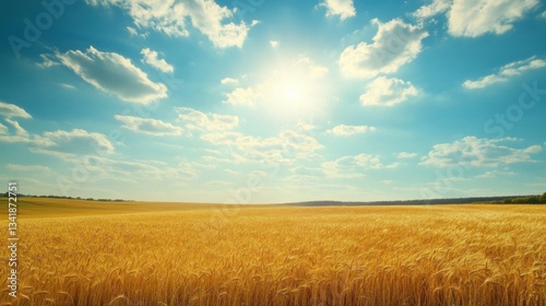 Golden Wheat Field Under a Sunny Summer Sky