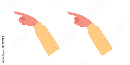 Human hands point, scroll down or up on smartphone or tablet flat vector for study, surf internet, working illustration isolated on white background. Hand using smartphone or touchpad with sleeve