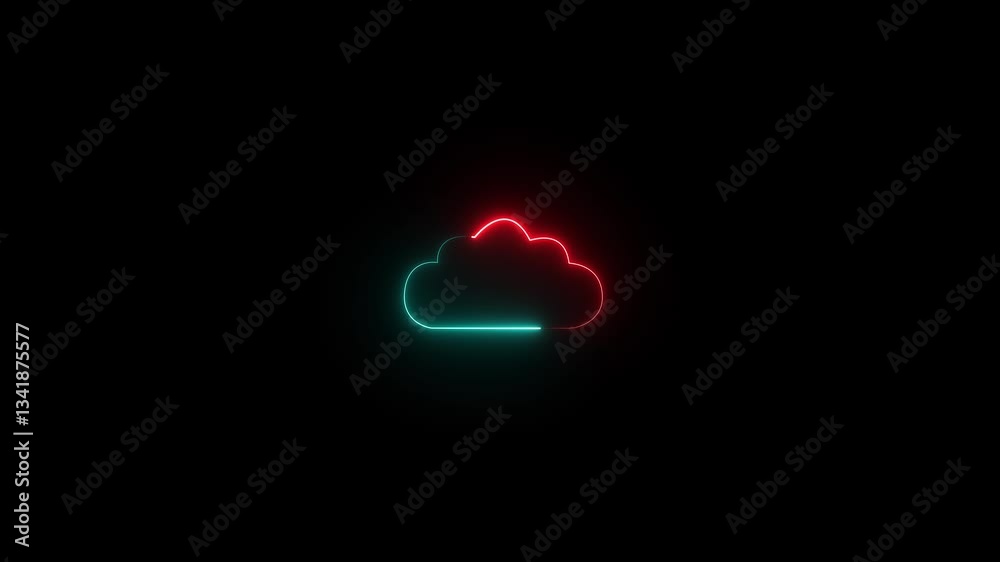 Glowing neon cloud storage with arrows, looped animation. Cloud space and technology, data backup icon. cloud computing, cloud, cloud space, cloud space and technology, cloud storage concept.
