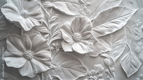 Delicate floral bas-relief sculpture