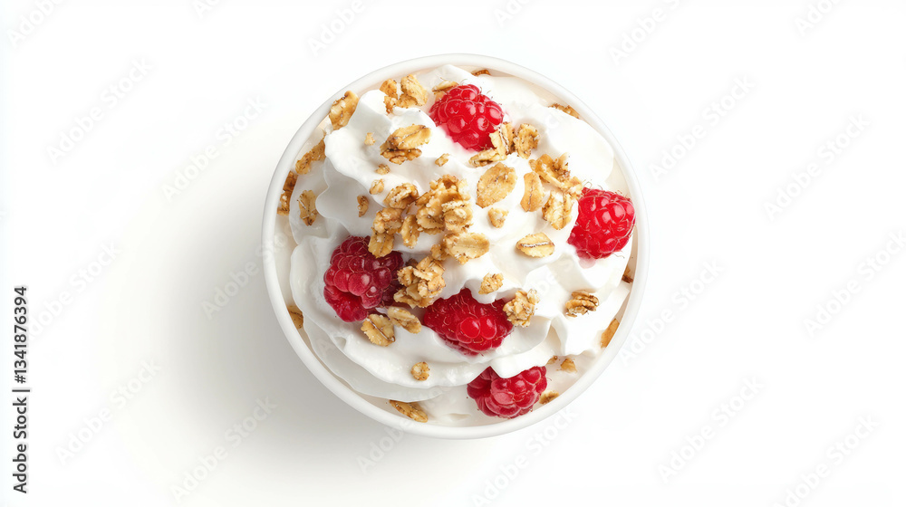 Delicious greek yogurt parfait with walnuts and raspberries - healthy breakfast or snack idea Delicious greek yogurt parfait with walnuts and raspberries - healthy breakfast or snack idea