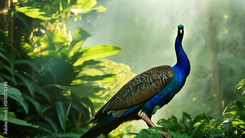 Peacock in Lush Jungle Setting