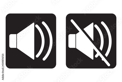 Sound off and on icon, an icon that increases and reduces the sound. Icon showing the mute. A set of sound icons with different Sound signal levels in a flat style. EPS 10