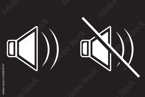 Sound off and on icon, an icon that increases and reduces the sound. Icon showing the mute. A set of sound icons with different Sound signal levels in a flat style. EPS 10