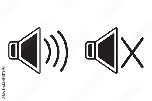Sound off and on icon, an icon that increases and reduces the sound. Icon showing the mute. A set of sound icons with different Sound signal levels in a flat style. EPS 10