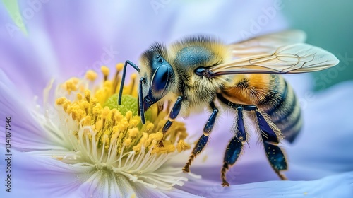 close up of bee on the flower, bee on flower in the nature