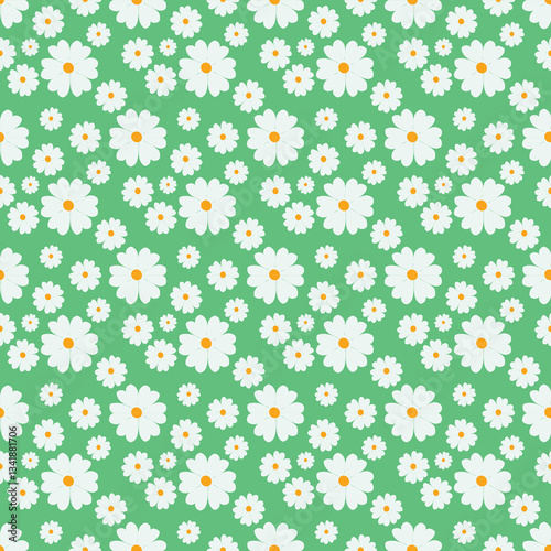 seamless flowers pattern with white daisy