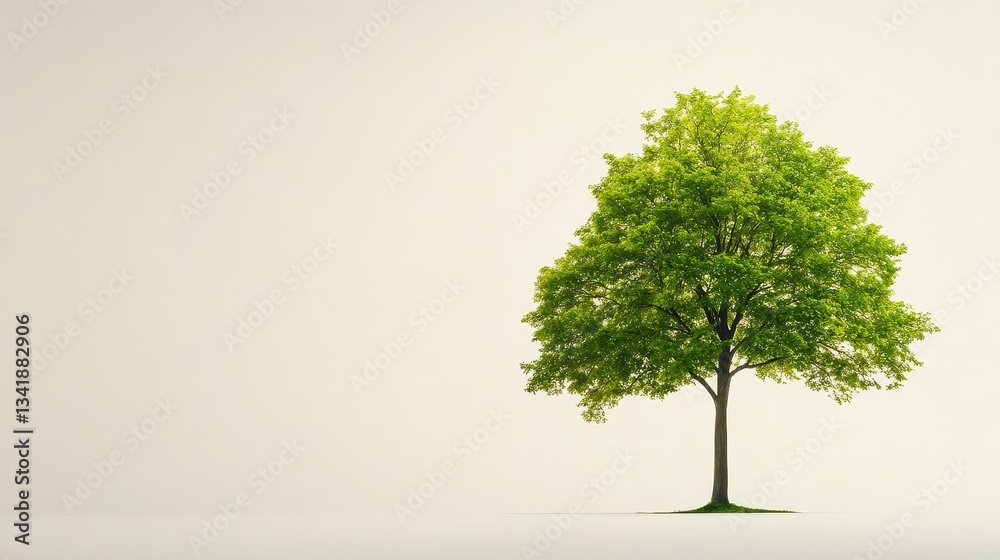 Obraz premium Lush green tree standing alone against a minimalist background, symbolizing nature's beauty