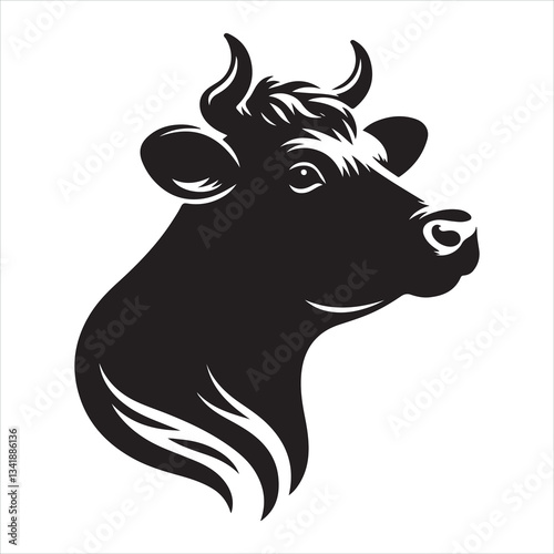 Black silhouette of a standing cow, on a clean white background