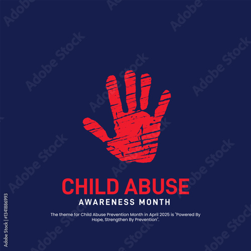 child abuse awareness month creative banner, poster, social media post, postcard, background, backdrop, template, greetings card, web banner, cover design. Powered By Hope, Strengthen By Prevention.