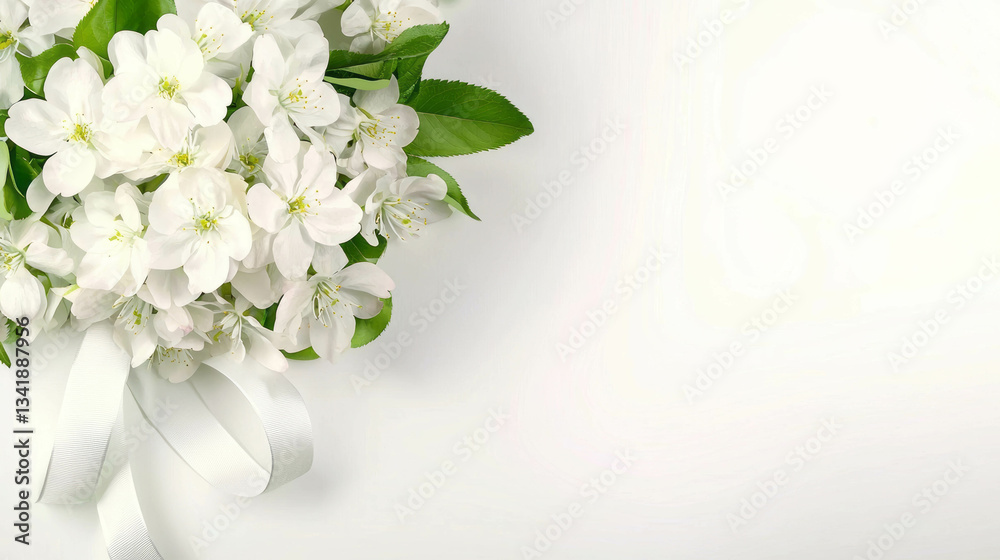 Fototapeta premium Realistic sakura blossom arrangement with white flowers for elegant floral design