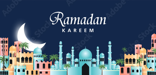 Ramadan Kareem Generous Ramadan greetings for Islam religious festival Eid with illuminated lamp