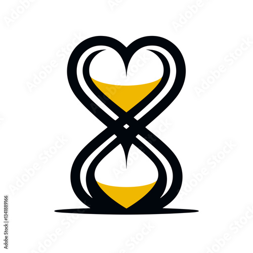 Hourglass in heart shape, time heals, vector, transparent background 