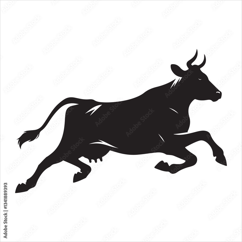 Fototapeta premium Black silhouette of a standing cow, on a clean white background