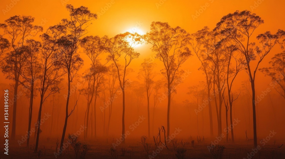 Fiery Sunset over the Australian Outback: A Haze of Orange Hues Fiery Sunset over the Australian Outback: A Haze of Orange Hues