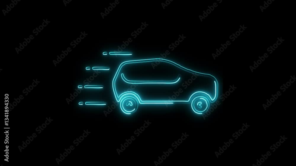 Glowing neon speed Vehicle icon isolated on black background. HD Video motion graphic animation Glowing neon speed Vehicle icon isolated on black background. HD Video motion graphic animation