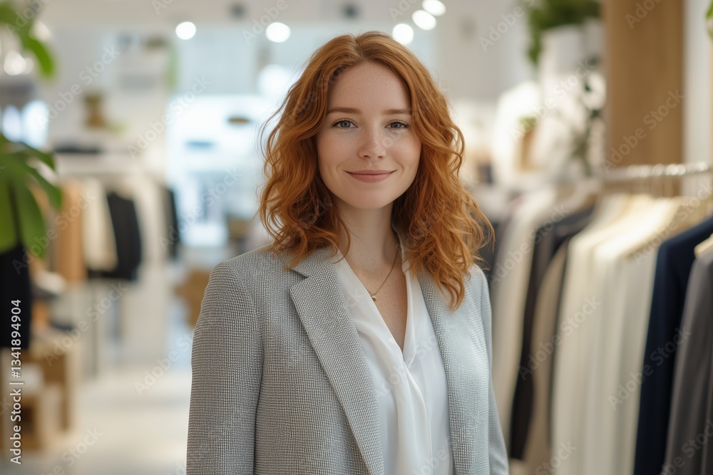 a friendly and attractive saleswoman in a clothing store and boutique