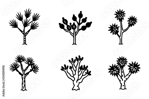 differences styles of joshua tree line art silhouette vector illustration