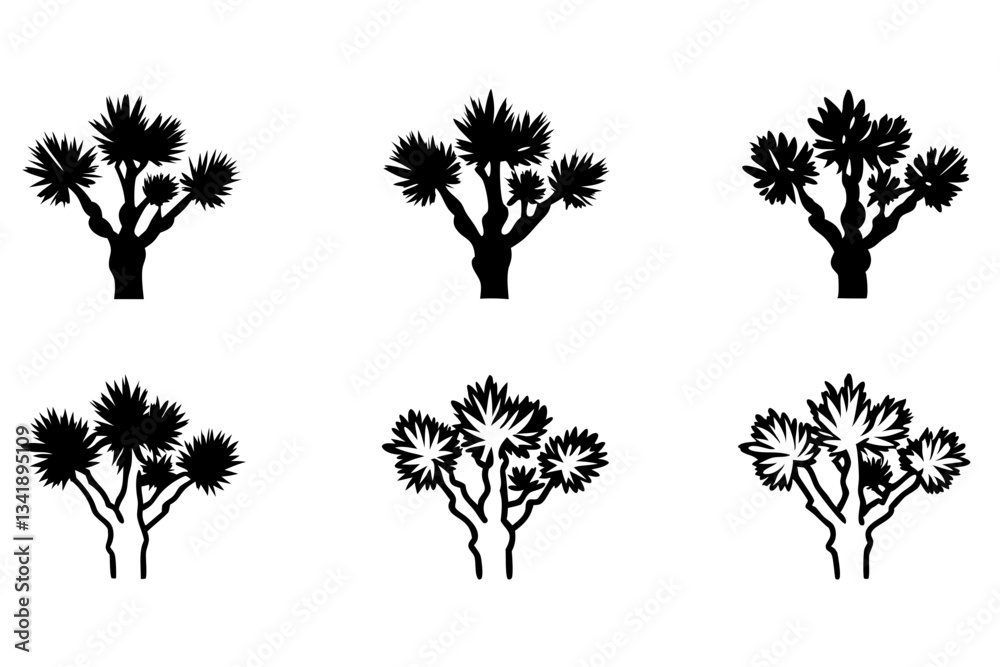 Fototapeta premium differences styles of joshua tree line art silhouette vector illustration
