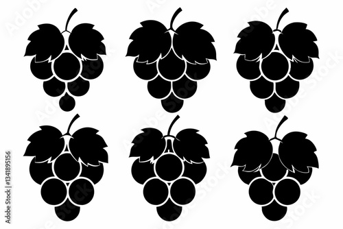 grapes set line art silhouette vector illustration