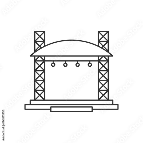 Stage constructions flat line icon. Scene, event equipment rental sign. Thin linear logo for concert, music festival.