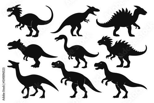 set of dinosaurs line art silhouette vector illustration
