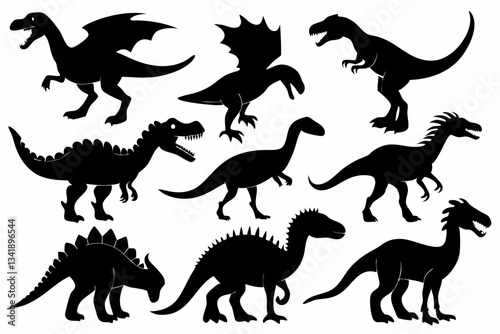 set of dinosaurs line art silhouette vector illustration