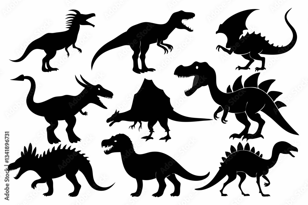 Naklejka premium set of dinosaurs line art silhouette vector illustration