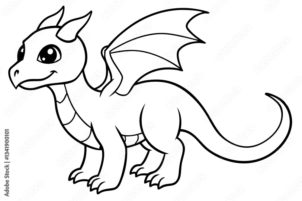 Obraz premium baby dragon line art silhouette vector illustration