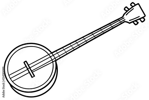 banjo line art silhouette vector illustration